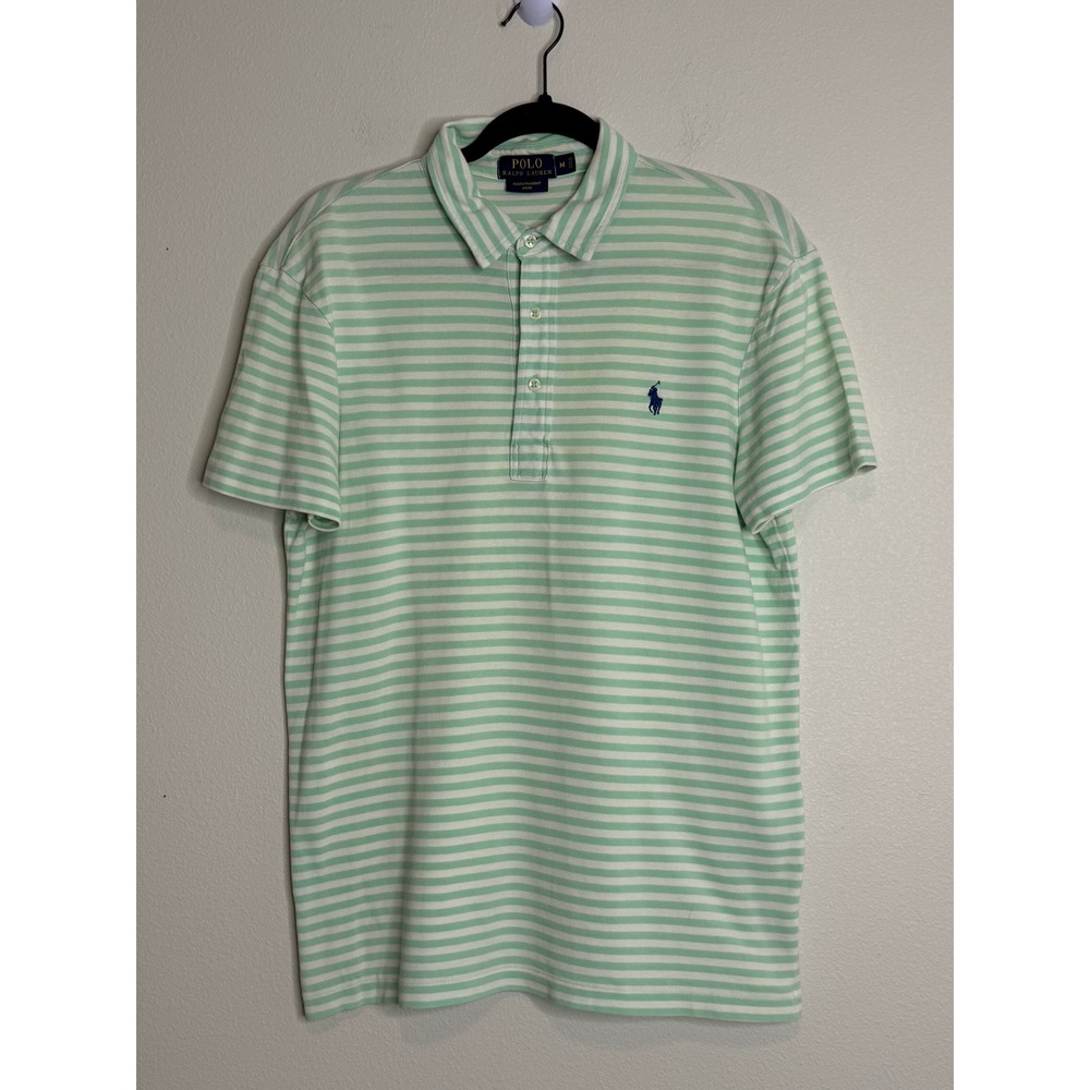 Polo Ralph Lauren Men's Mint Green White Striped Featherweight Polo Shirt M